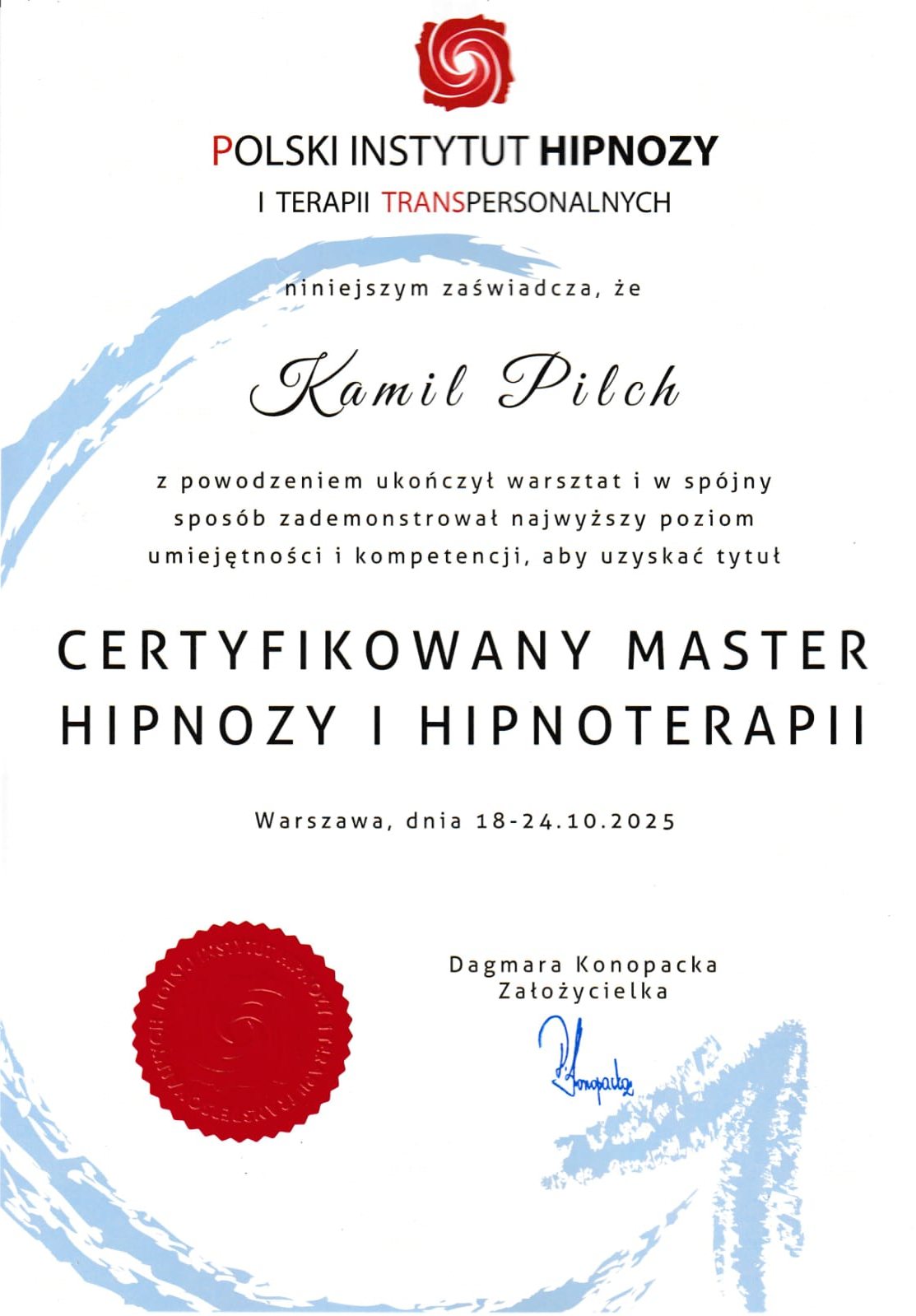 Kamil Pilch Certyfikowany Master Hipnozy i Hipnoterapii