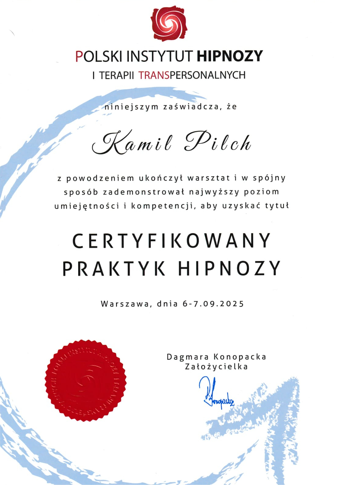 Kamil Pilch Certyfikowany Praktyk Hipnozy